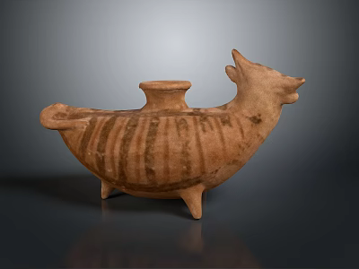 Ceramic Animal Shaped Sculpture Carving Featuring Striped Patterns Three Legged Base And Small Opening 3d model