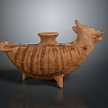 Ceramic Animal Shaped Sculpture Carving Featuring Striped Patterns Three Legged Base And Small Opening 3d model