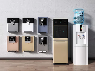 Modern Wall Mounted And Floor Standing Water Dispensers In Various Colors For Home Daily Use Appliances 3d model