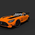 Orange Mercedes AMG GT Sports Car With Black Stripes And Rear Spoiler