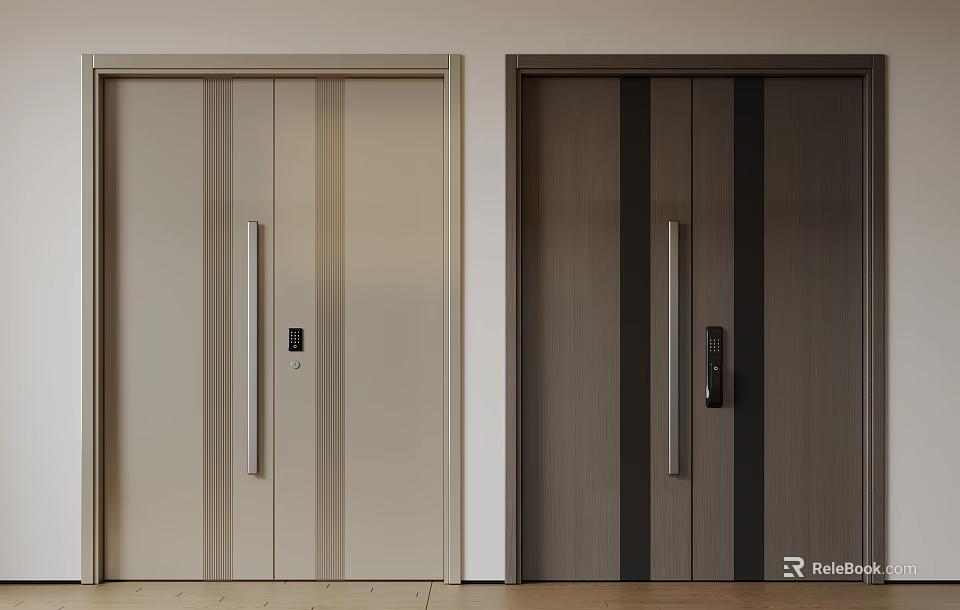 Modern Double Doors with Light and Dark Vertical Stripes Design Features 3d model