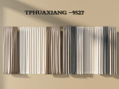 Textured Pleated Curtains In Beige Gray Brown Tones For Modern Interior Decoration 3d model