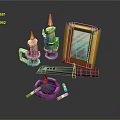 Golden Picture Frame With Candles Candle Holders Knife Ashtray And Cigarettes
