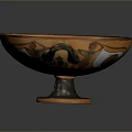 Ancient Style Sculpture Carving Of Ceramic Bowl With Two Handles And Intricate Decorative Pattern