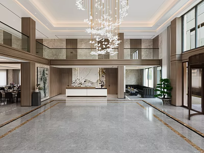 Luxurious Hotel Lobby Interior Design With Grand Chandelier And Marble Floor 3d model