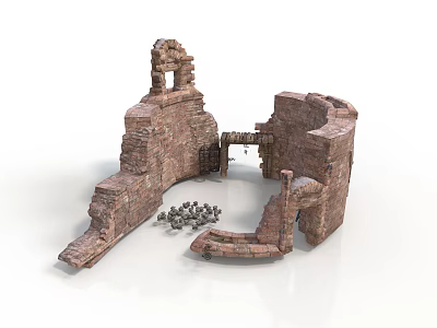 Realistic style Medieval stone building ruins and knight stone ruins Medieval knight stone wall castle ruins city gate armor stone foundation 3d model