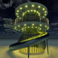 Modern Architectural Component With Circular Platform White Railings And Silver Spiral Pathway