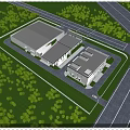 Aerial View Planning of Industrial Complex With Green Spaces And Road Network