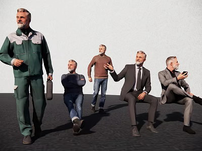 Men In Various Outfits Standing Walking And Sitting In Different Poses 3d model