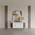Modern Elegant Entryway Console Table With Abstract Painting And Gold Table Lamp