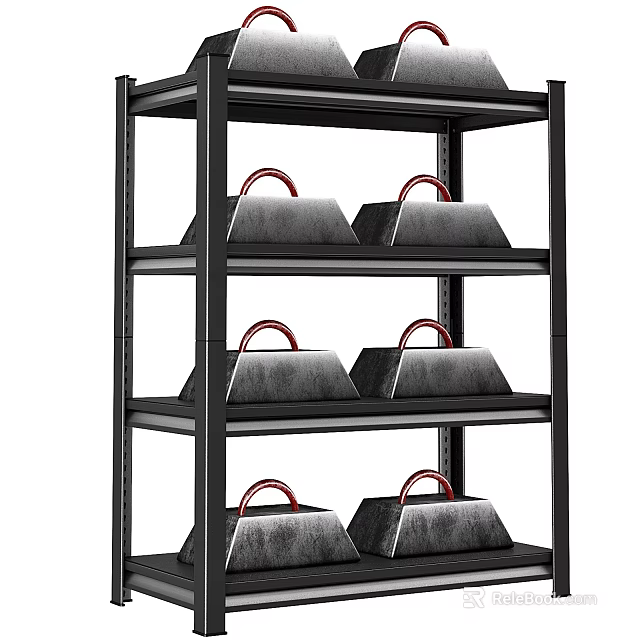 Black Metal Storage Shelf With Multiple Layers And Red Handle Boxes 3d model