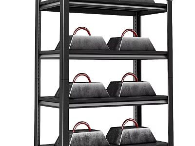 Black Metal Storage Shelf With Multiple Layers And Red Handle Boxes 3d model
