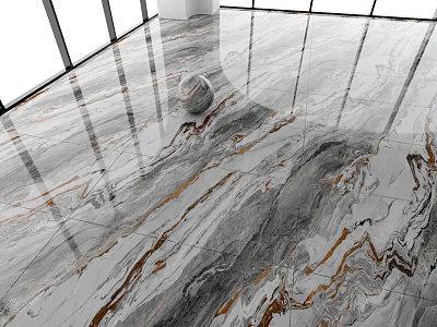Glossy Floor Tiles With Gray White Brown Marble Veins In Bright Room 3d model