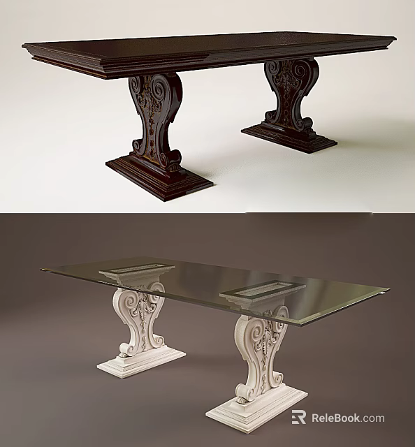 Elegant Coffee Table With Carved Wooden Legs Glass Top And White Base Design 3d model 