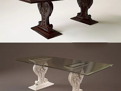 Elegant Coffee Table With Carved Wooden Legs Glass Top And White Base Design 3d model