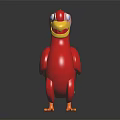 Red Cartoon Bird Character Toy Figure With Yellow Beak And Orange Feet On Dark Background