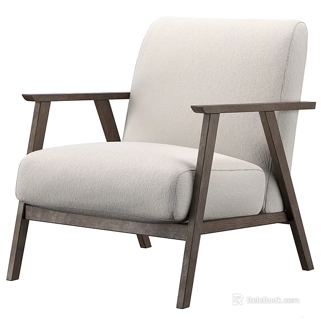 Modern Armchair With Wooden Frame And Light Fabric Cushion For Living Room 3d model 