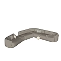 Modern Beige Fabric Sectional Sofa With Plush Cushions And Throw Blanket 3d model