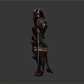 Fantasy Horned Demon Warrior In Battle Armor Holding Sword With Tail Standing Pose