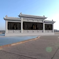 Ancient Chinese Architectural Structure With Traditional Roof And Carved Windows By Waterfront