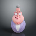 Cartoon Woman With Gray Hair Glasses Purple Coat Rounded Shape And Smiling Expression