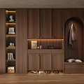 Modern Wooden Shoe Cabinet With Open Shelves And Hanging Rack In Entryway Design