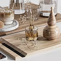 Decorative Ornament Set With Wooden Tray Dried Flowers Candles Coffee Cup Cookies And Nuts