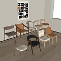 Dining Chairs In Various Styles Wooden Frames Assorted Color Upholstered Seats With Decorative Wall Art