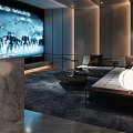 Modern Home Theater With Large Screen Sofa And Marble Bar 3d model