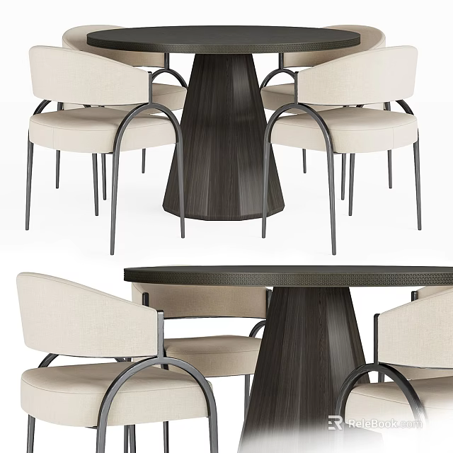 Modern Dining Table With Light Colored Chairs And Metal Frame Design 3d model 