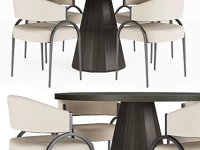 Modern Dining Table With Light Colored Chairs And Metal Frame Design 3d model