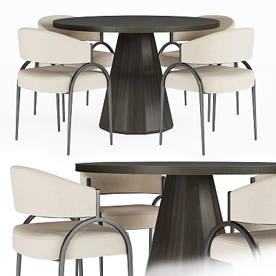 Modern Dining Table With Light Colored Chairs And Metal Frame Design 3d model