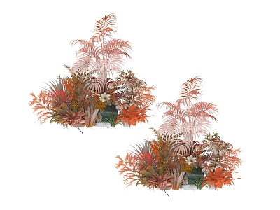 Decorative Ornamental Plant Sets Featuring Pink Orange Ferns And Greenery Arrangements 3d model