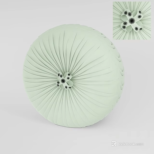 Light Green Round Decorative Item With Radial Pleated Texture And Black Center Dots 3d model 