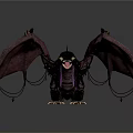 Fantasy Dragon Creature Featuring Red Pink Wings Black Body Open Mouth And Sharp Teeth