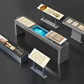 Modern Exhibition Display Shelves With Glass Cases Books And Information Panels