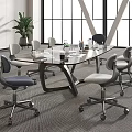 Modern Glass Top Conference Table With Swivel Office Chairs And Indoor Plant