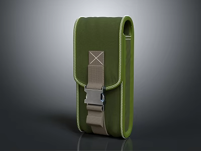 Green Canvas Utility Bag With Beige Strap Metal Buckle And Stitched Edges 3d model