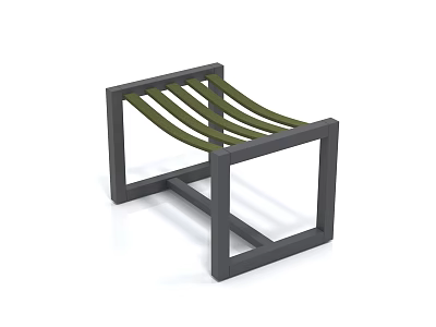 Modern Design Stool With Dark Frame And Green Woven Strips 3d model
