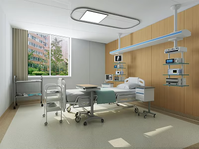 Hospital Ward Interior With Medical Bed Wheelchair Window And Medical Equipment 3d model
