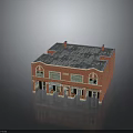 Red Brick Commercial Building With Multiple Storefronts Arched Windows And Flat Roof 3d model