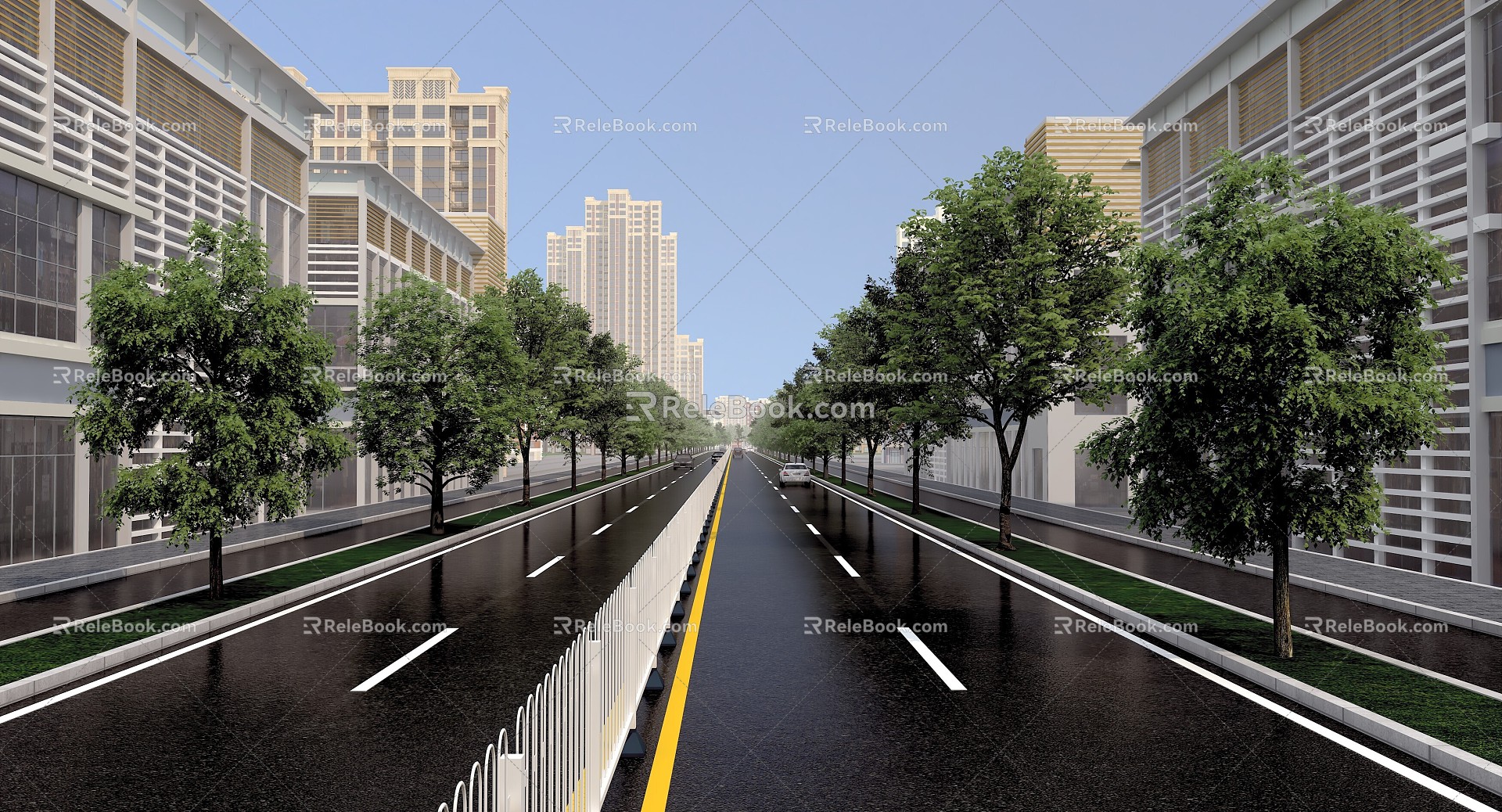 Perspective of subgrade of two-way four-lane middle-interval guardrail 3d model