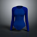 Blue Long Sleeve Bodysuit with Zip Front Fitted Design and Solid Color Silhouette