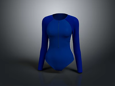 Blue Long Sleeve Bodysuit with Zip Front Fitted Design and Solid Color Silhouette 3d model
