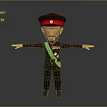 Cartoon Military Character In Black Uniform With Red Hat And Green Sash