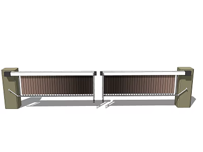 Sturdy Double Metal Gate For Public Facility Entrance With Side Pillars And Bars 3d model