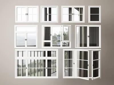 Modern Casement Windows Featuring Various Styles White Frames And Open Closed Positions 3d model