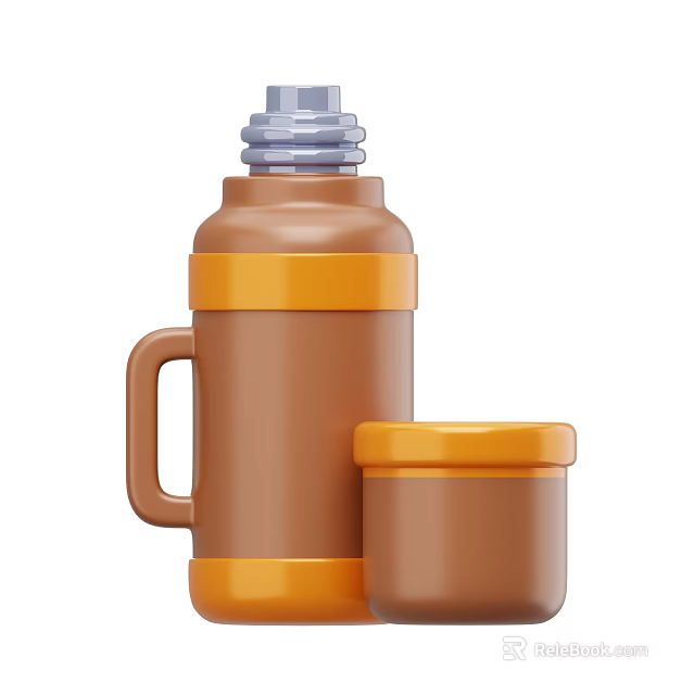 Brown Orange Decorative Accessory Set With Silver Lid Thermos Flask With Handle And Small Jar 3d model 