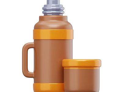 Brown Orange Decorative Accessory Set With Silver Lid Thermos Flask With Handle And Small Jar 3d model