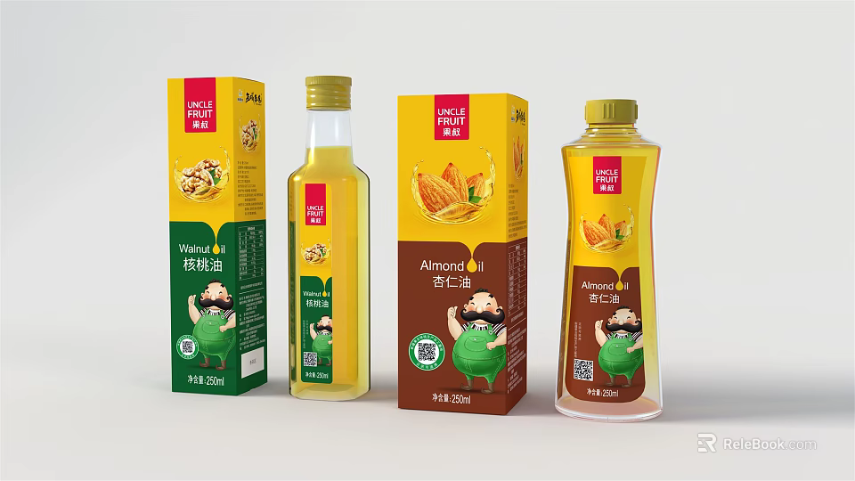 Almond And Camellia Edible Oil Products With Bottle And Box Packaging 3d model 